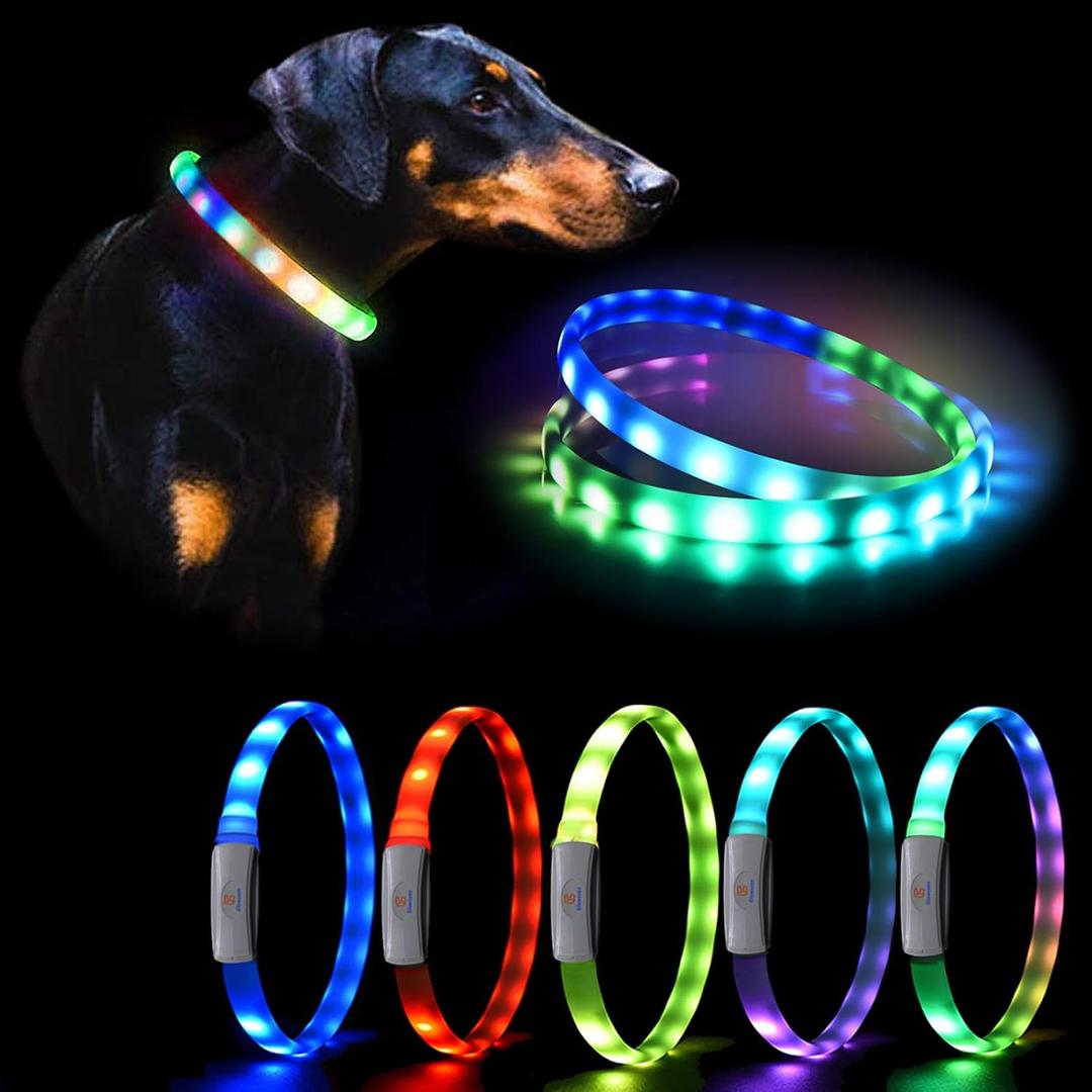 Led Dog Collar Rechargeable USB-C, Super Bright Multi-Color Light Up Collar, Weatherproof Lighted Safety Dog Collar Light for Night Walking,Size Cuttable for Large Medium Small Dogs