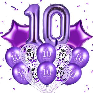 Purple 10th Birthday Balloons Decorations 40 Inch Large Number 10 Balloons Star Balloons Happy 10th Birthday Confetti Latex Balloons for Girls Boys 10 Years Old Anniversary Christmas Party Supplies