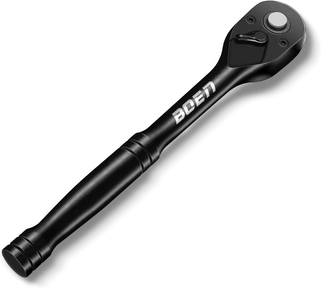 boen 1/2 Inch Drive Ratchet, 72-Tooth Quick-Release Ratchet Wrench, 5-Degree Swing, Reversible, Chrome Alloy Made, Black Phosphate Coating.