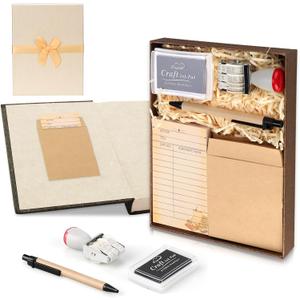 105 Pieces Library Card Pockets Personal Library Kit with 50 Due Date Note Cards 50 Self Adhesive Envelope Seeves Rubber Stamp Line Dater Inkpad Roller Pens Gold Raffia Gift Box for Gifts Book Lovers