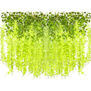 24 Pack Artificial Fake Wisteria Vine Ratta (3.75 Feet) Hanging Garland Silk Flowers String Home Party Wedding Decor (Green)