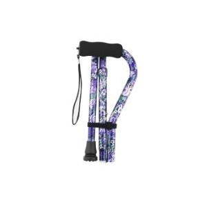 LIXIANG Foldable Offset Walking Cane Floral Printed 5-Level Adjustable Height Portable Self-Standing Walking Stick for Seniors Women Ladies Adult Leg Injuried People