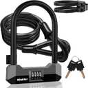 NDakter Bike Locks Heavy Duty Anti Theft18mm Bicycle Combo U Lock with 5FT Cable, 4-Digit Resettable Combination Electric Scooter Lock with 2Keys and Bracket for Tricycle, Moped, Motorcycle(Gray)