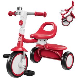 besrey Toddler Tricycle with Bell, Kids Tricycle Age 18 Months to 5 Years, Kids Trike, Toddler Bike for 1.5-5 Year Old, Baby Trike, Gifts & Toys for Boys & Girls, New Red