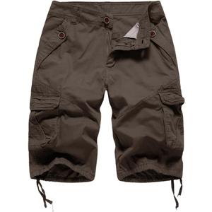 FOURSTEEDS Women's Casual Fitted Multi-Pockets Camouflage Twill Bermuda Cargo Shorts (Brown, US 14)