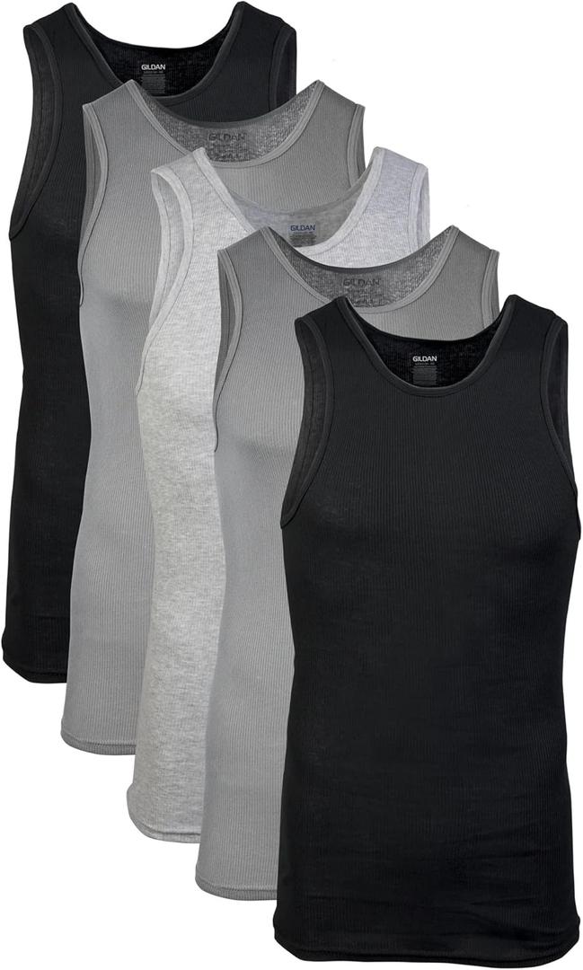 Gildan Men's A-shirt Tanks, Multipack, Style G1104, Grey/Black (5 Pack), Small