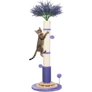 Cat Scratching Post for Indoor Large Adults,45'' Tall Vertical Cat Scratcher with 3.5Inch Diameter Sisal Post for Protect Furniture,Cute Tree with Interactive Ball Toys Self Groomer Brush for All Cats