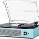 Vinyl Record Player with 2 Stereo Speakers Belt-Driven Vintage Turntables 3 Speed 3 Size Wireless Bluetooth Playback AUX-in RCA Out Headphone LP Vinyl Players Auto Stop Sky Blue