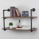 MBQQ Industrial Pipe Shelving Wall Mounted,36in Rustic Metal Floating Shelves,Steampunk Real Wood Book Shelves,Wall Shelf Unit Bookshelf Hanging Wall Shelves,Farmhouse Kitchen Bar Shelving(2 Tier)