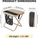 12" Portable Collapsible Stool - Folding Chair with Storage Pouch, Convertible Satchel for Hands-Free Carry & Supports 265Lbs, Ultralight for Hiking, Fishing, Camping, Festivals (Khaki, Standard)