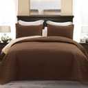Exclusivo Mezcla Reversible King Size Quilt Bedding Set with Pillow Shams, Lightweight Quilts King Size, Soft Bedspreads Bed Coverlets for All Seasons - (Chocolate Brown, 104"x96")