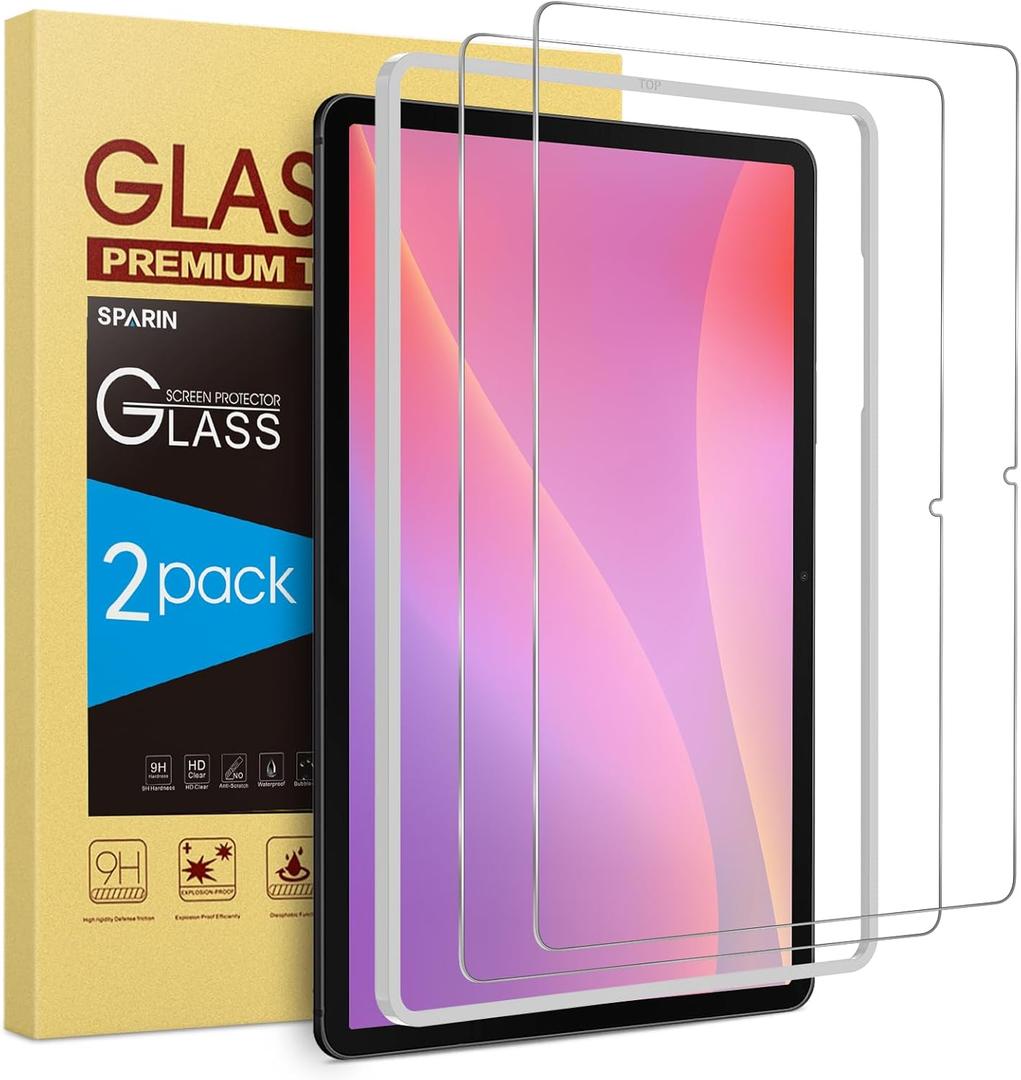 SPARIN 2 Pack Screen Protector for Samsung Galaxy Tab S10 Lite/S10 FE/S9 FE 5G 10.9 inch & Galaxy Tab S9 11 inch, with Easy Installation Frame, 9H Tempered Glass Case Friendly/S Pen Compatible