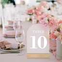 Wedding Table Numbers 1-25, Acrylic Arch Signs with Natural Wood Stands Holders, Rustic Table Decor for Reception & Parties (Frosted White)