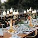 LANLONG 15.3in Gold Candelabra Centerpieces for Tables, 5 Arm Crystal Candelabra for Pillar Candles, Metal Candelabra Candle Holders for Wedding Centerpiece Decor Party Event Reception Decoration