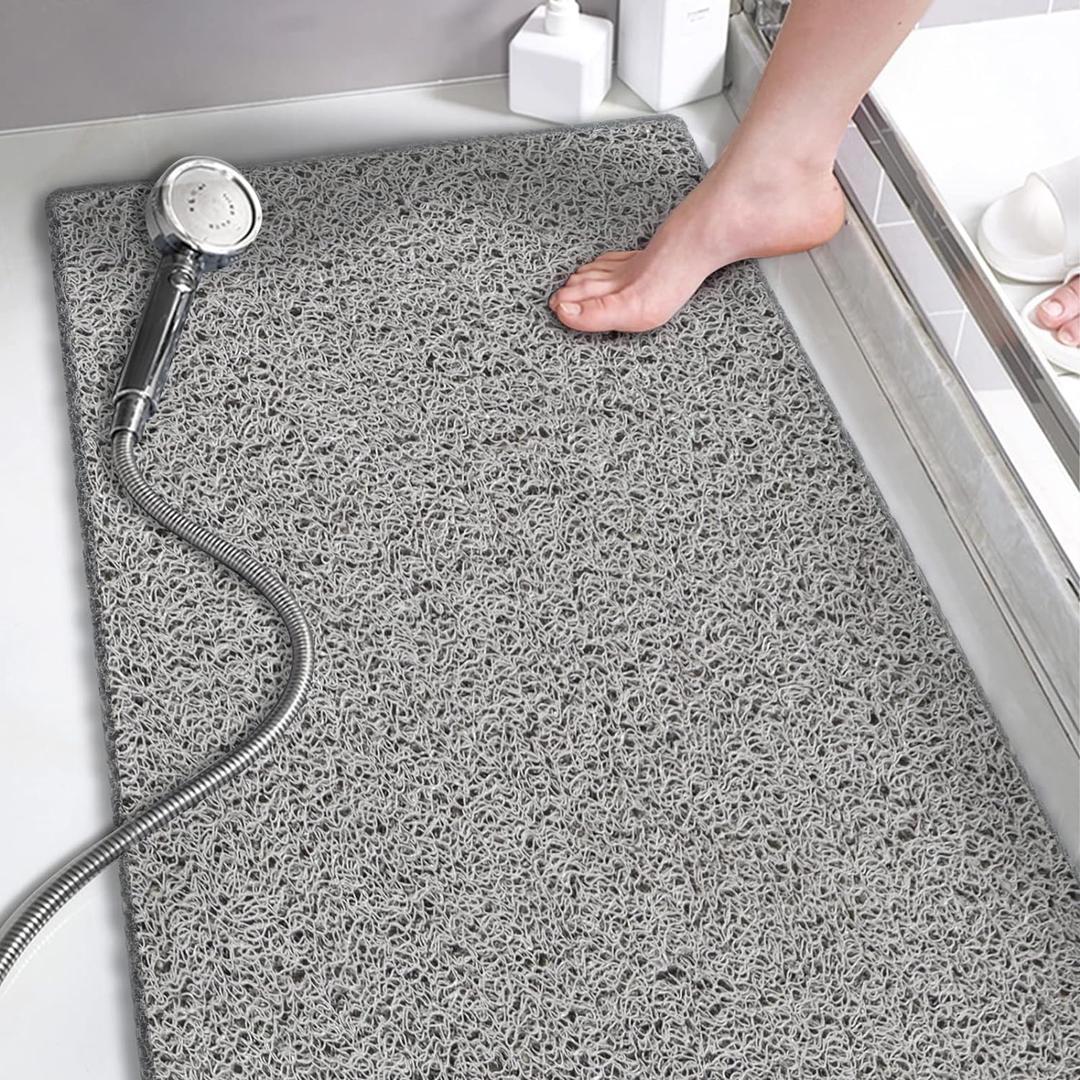 Shower Mats Non Slip Without Suction Cups, 15.7 36 Inch, PVC Loofah Bathroom Mats, Loofah Mats for Shower and Bathroom, Quick Drying, Grey (15.7  36, Grey)