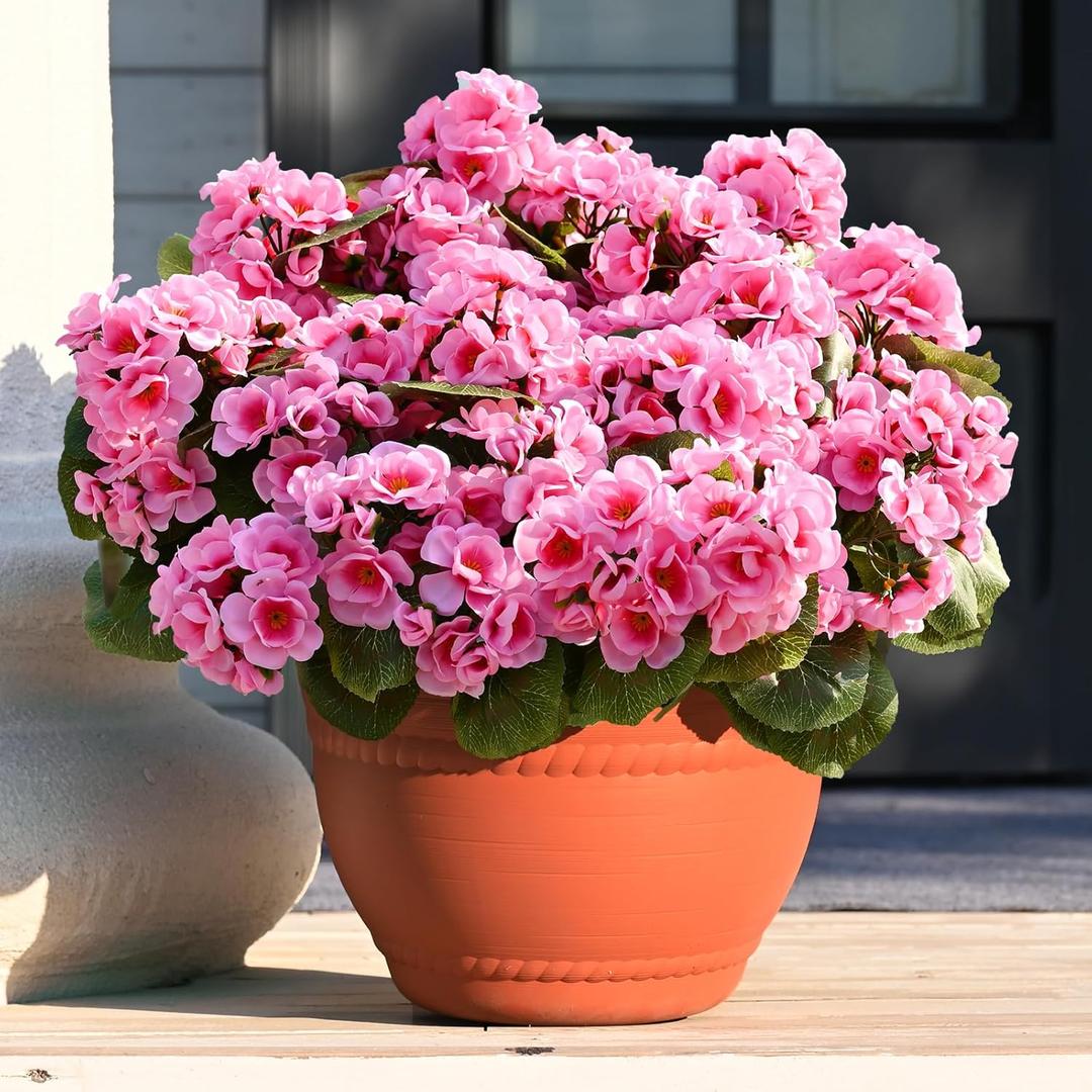 Waipfaru 12 Pcs Artificial Fake Flowers for Outdoors, Silk Geraniums Pink Flower, UV Resistant Outdoor Faux Plants for Garden Porch Planter Patio Balcony Yard Indoor Home Decoration(12, Pink)