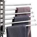 Swivel Towel Rack, 14" Thicken 304 Stainless Steel 6-Arm Adjustable Towel Bar,Wall Mounted Towel Holder with Hook, Space Saving for Kitchen, Bathroom, Outdoor (Silver, 6 Arms)