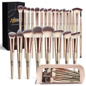 25PCS Makeup Brushes Set with Travel Case, Professional Makeup Brush Kit for Foundation, Concealer, Powder, Eyeshadow & Blush, Essential Cosmetic Tools, Portable Travel Gift Set (Gold)