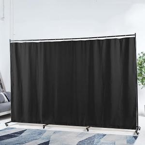 Wall Partition Room Divider, Width Adjustable from 7ft to 11ft, Metal Frame Room Partition with Lockable Universal Wheels, Privacy Screen with Magnetic Sunshade for Bedrooms and Offices (Black)