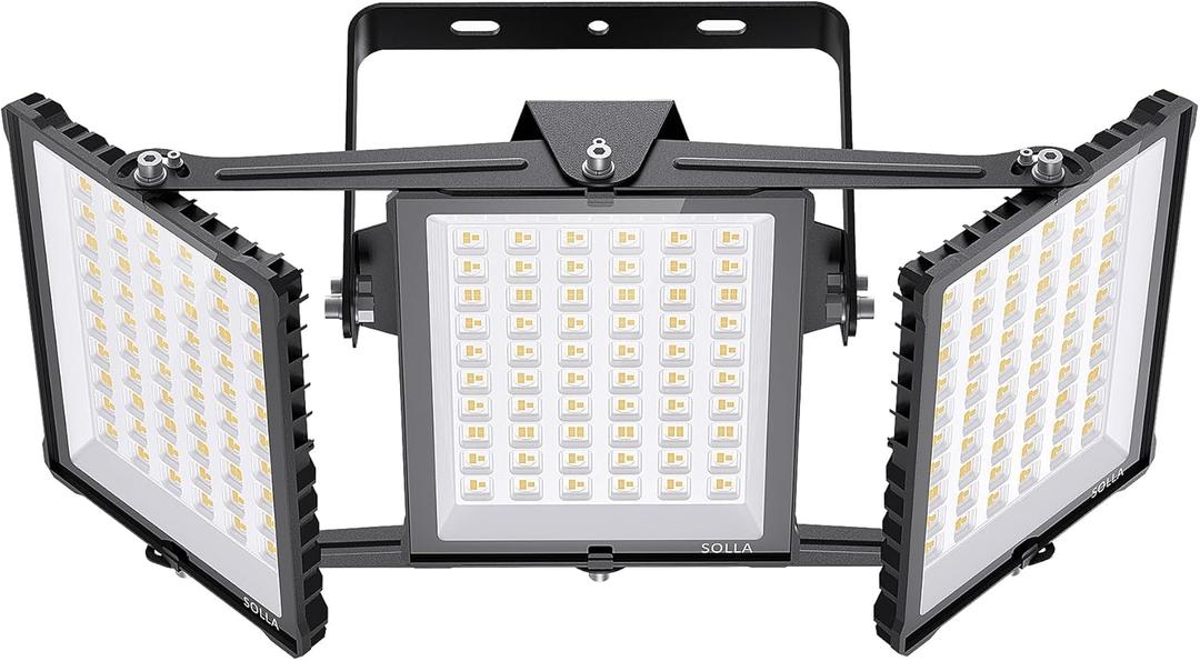 450W 2024 Plus New Upgraded LED Outdoor Flood Light, 45000LM 6000K Daylight White IP66 Waterproof, Stadium Lights, 3 Heads Adjustable Outdoor Floodlight Security Lights for Yards, Patios, Street (Black)