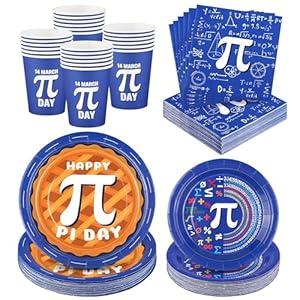 Kochorie 96 Pieces Pi Symbol Pie Plates and Napkins Party Supplies Happy Pi Day Disposable Tableware Set Include 9 Inch/ 7 Inch Paper Plates Cups Napkins Serve 24 Guest for Math Theme Party Decor