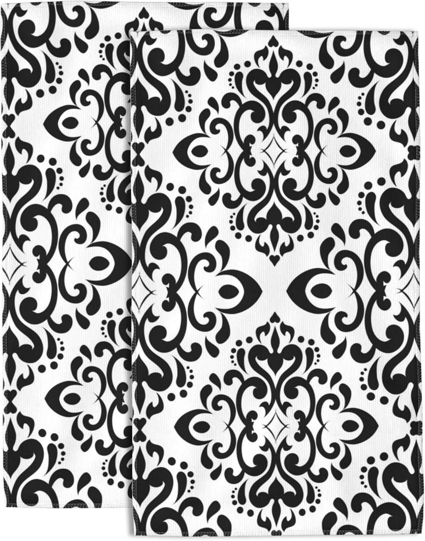 Hand Towels Set of 2 Abstract Black and White Floral Towels for Bathroom Soft Absorbent Decorative Hand Bath Towels Dish Towels for Kitchen Sports Gym Yoga Home Decor 14 x 28 in