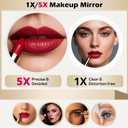 Smart Compact Makeup Mirror, 15 Auto On/Off Lights, 1X/5X Dual Sided Magnifying Portable Travel Makeup Mirror, Mirror for Handbag and Pocket, Rechargeable Mirror for Girls (with USB Cable)