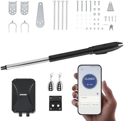 CO-Z Automatic Gate Opener Kit, App Compatible Smart Single Swing Gate Opener for Doors up to 660lb 5.9ft with Remote Controls Release Keys, Electric Gate Opening System for Driveway Home