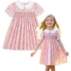 Curipeer Toddler Girl Dress Summer Floral Dresses for Girls Short Sleeve Playwear Sundress (Pink)