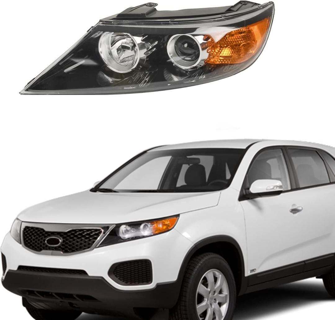 Left Headlight Assembly Driver Side W/O Bulb black Compatible with 2011 2012 2013 Kia Sorento KI2502143