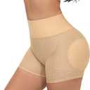 Lu's Chic Women's Padded Shapewear Shorts Hip Padding Lifter Panties Mesh Body Shaper Shorts Shapewear (Beige, XL)