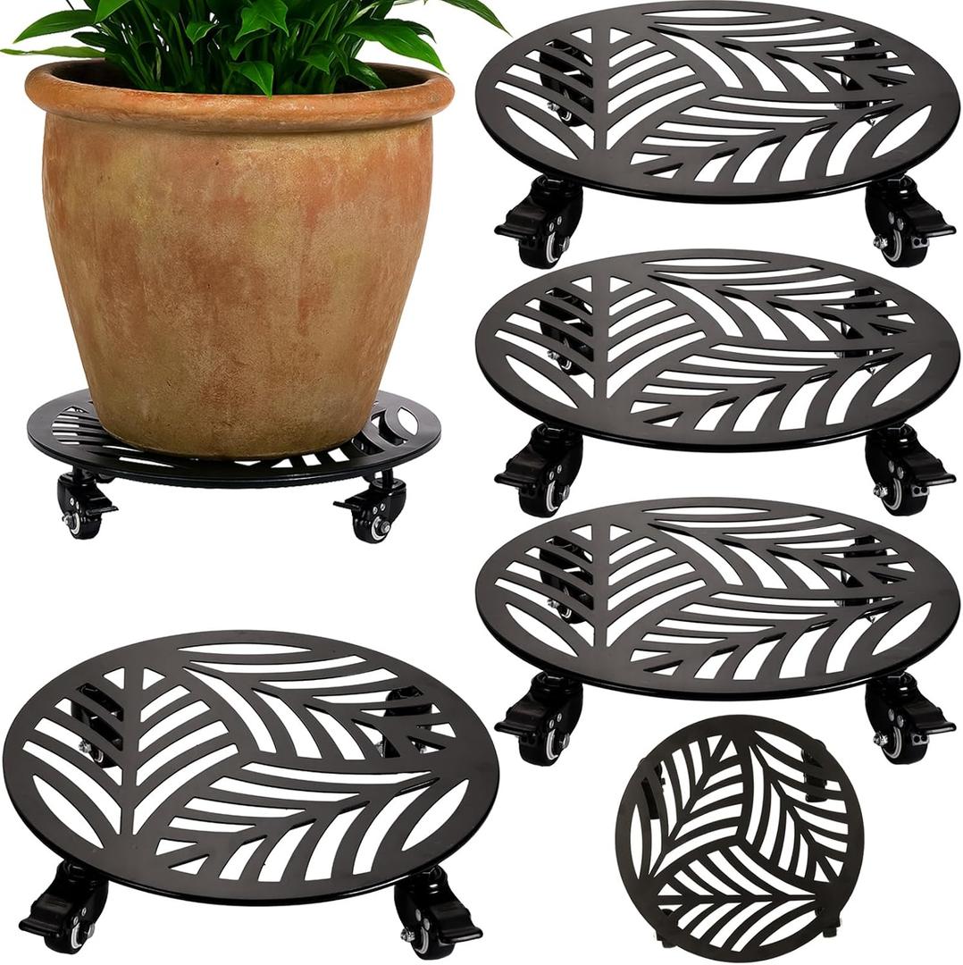 4 Packs Metal Plant Caddy with Wheels 13 inches Heavy-Duty Iron Rolling Plant Stand with Casters Indoor Outdoor Wheeled Plant Roller Base Pot Movers Plant Dolly Coaster Trolley Black