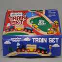 Play22 Wooden Train Set Toddler Toys - 38 Pieces Wood Train Track Set for Toddlers 3-4 Years with Crane, Bridge & Accessories