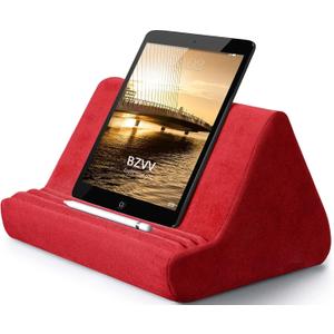 BZVV Soft Tablet Stand Pillow with Pocket,Adjustable 3 Viewing Angle,Lazy Holder for Bed Sofa,Compatible with iPads Tablets eReaders Smartphones Books Magazines (Wine Red)