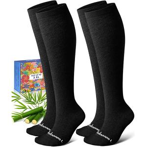 Cotton Compression Socks for Women Men - 2 Pairs 20-30mmHg Circulation Grid Arch Support Socks, Breathable (L, Black)