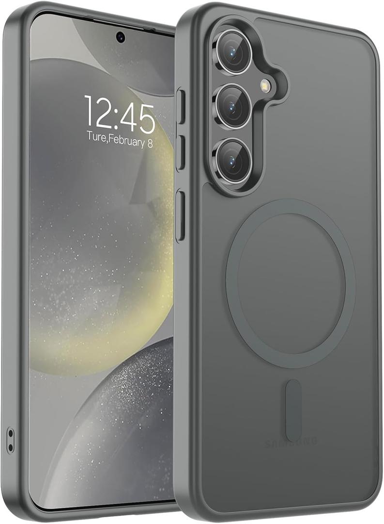 SUPFINE Magnetic for Samsung Galaxy S24 Case / S25 Case(Compatible with MagSafe) (Military Grade Drop Protection) Slim Translucent Shockproof Phone Case,Titanium Gray