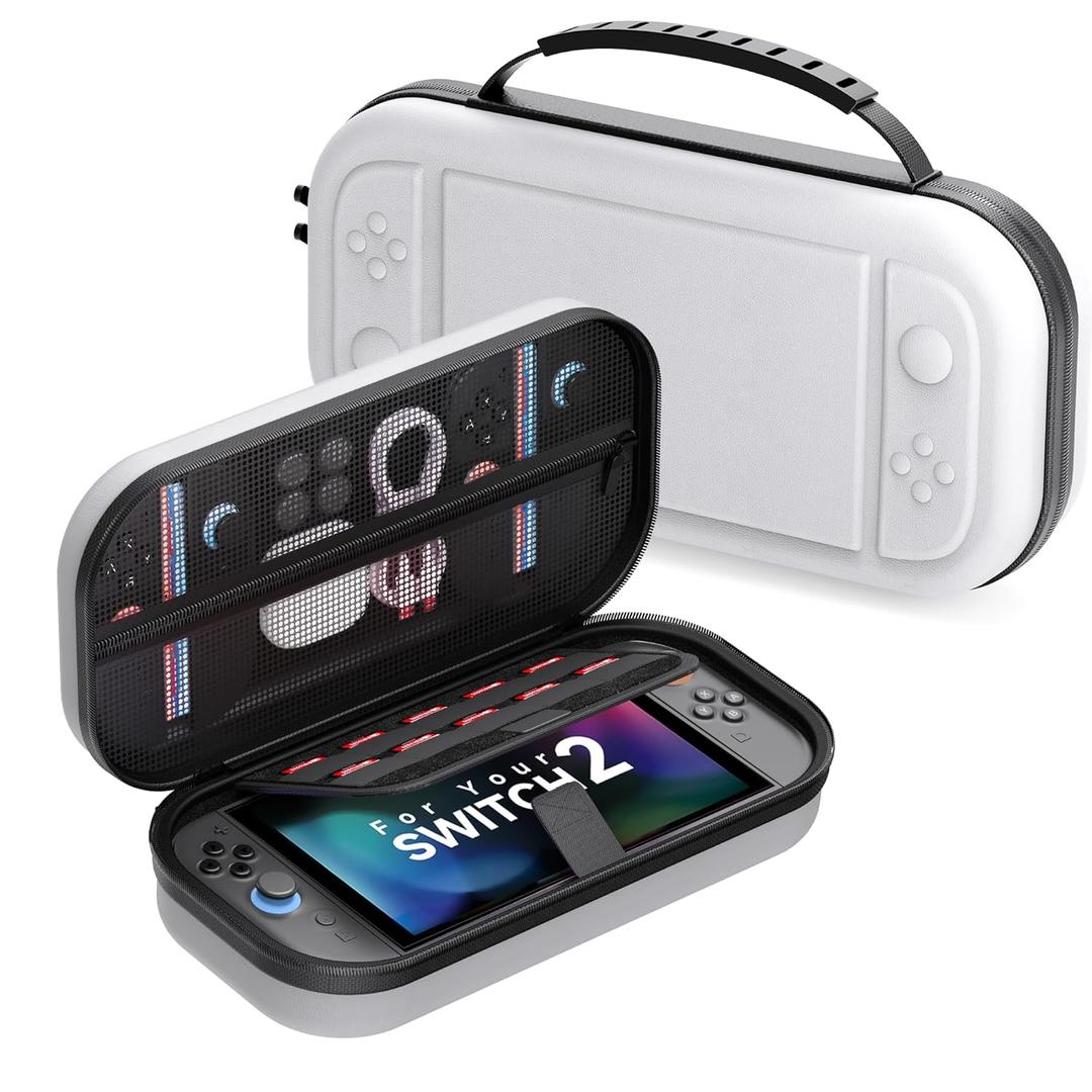 Carrying Case Compatible with Nintendo Switch 2 2025, Portable Travel Storage Case with Taller Design for Larger Capacity, Protective Hard Shell with 10 Game Card Slots, Carry Hand Bag Pouch, White