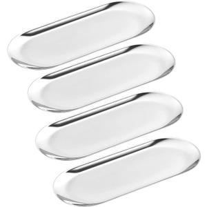 4 Pcs 7 Inch x 3.3 Inch Trinket Tray, Silver Stainless Steel, for Serving Trays Towel Storage Dish Plate Tea Fruit Trays Jewelry Plate Decorative Storage Tray
