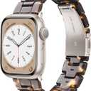 V-MORO Resin Bands Compatible with Apple Watch Series 8/ 7/ 9/ 10 Band Starlight Buckle Lightweight Fashion Strap For iwatch Series SE/ 6/ 5/ 4/ 3/ 2/ 1, Dark Tortoise, 38mm/ 40mm/ 41mm/ 42mm(Series 10)