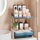 Delamu Bathroom Organizers and Storage, 2-Tier 2-Drawer Makeup Organizer Countertop, Easy to Install, Ideal for Bathroom Storage, Vanity, Large Skincare, Perfume, Present, and More, Blue (1 Pack)