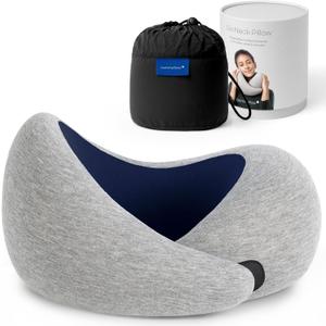 Ostrichpillow Go Neck Pillow, Travel Pillows for Airplanes, Premium Memory Foam Travel Pillow, 360 Ergonomic Design, Asymmetrical Sides, Travel Bag Included, Washable Modal Cover (Onesize, Deep Blue)