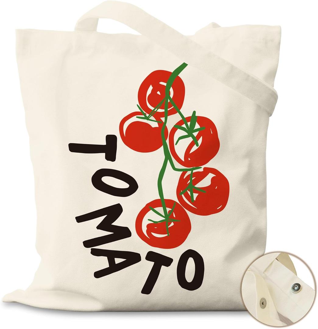 Cute Tomato Canvas Tote Bag for Books, Travel & Daily Use, Magnetic Buckle, 16x14 Inch(001)