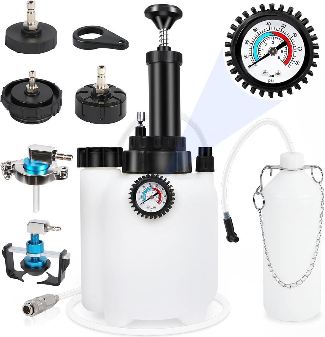 3L Manual Brake Bleeder Fluid Pump, One Person Brake Fluid Extractor with 1L Extractor Bottle&5 Master Cylinder Adapters Compatible with Toyota, Lexus, BMW,Chrysler, Dodge, Jeep, Nissan, Ford ,GM etc