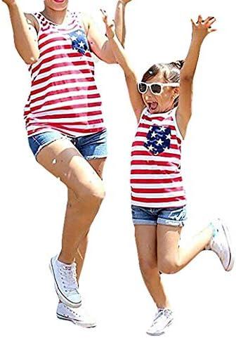 Noubeau 4th of July Mommy and Me American Flag Striped Stars Tank Tops Cami Vest Sleeveless Shirts S 80