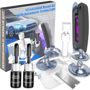 Windshield Repair Kit, 2 PCS Windshield Crack Repair Kit with Suction Cup Curing Light, Automotive Nano Fluid Vehicle Windscreen Tool, Glass Repair Kit for Chips and Cracks (Azure)