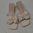 Women's Bow Tie Chunky Heel Sandals Fashion Cute Open Square Toe Slip On Low Block Heel Slide Sandals Summer Wedding Dress Shoes Pumps Tan Size 41