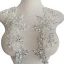 Jpumley. Pksn Handmade Rhinestones on Lace Applique Trim Sewing Beads Sequins Trim Patches for Wedding Dress Accessories 1Pair/Bag 6X14inches (Silver)