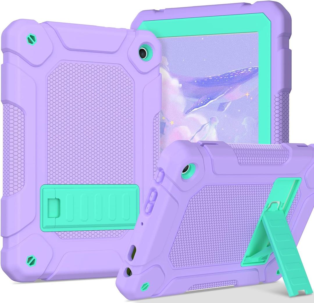 MENZO All-New Case for 8" Tablet, Slim Shockproof Rugged High Impact Protective Case with Kickstand, Light Purple+Turquoise