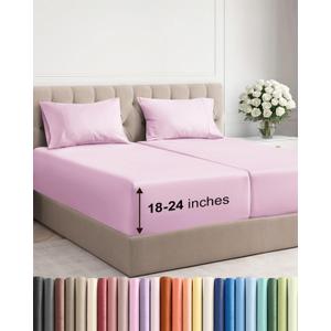 Extra Deep Pocket Split King Sheets - 5 Piece Breathable & Cooling Bed Sheets - Hotel Luxury Bed Sheet Set - Soft, Wrinkle Free & Comfy - Easily Fits Extra Deep Mattresses - Lavender Pink Sheets Set