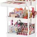 Goovilla Rolling Makeup Organizer Cart with Removable Drawer, 3 Tier Stable White Floor Skincare Storage Cart for Vanity, Cosmetic Display, Nail Polish, Perfume, Hair Stuff, Beauty, Bathroom(Plastic)